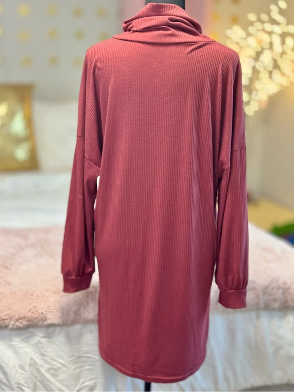 Jordann Ribbed Cowl Neck Tunic Dress M Mauve Pink Monogram Oversized Cozy - Picture 3 of 5